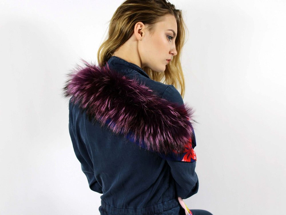 Bright viscose and raccoon fur scarf