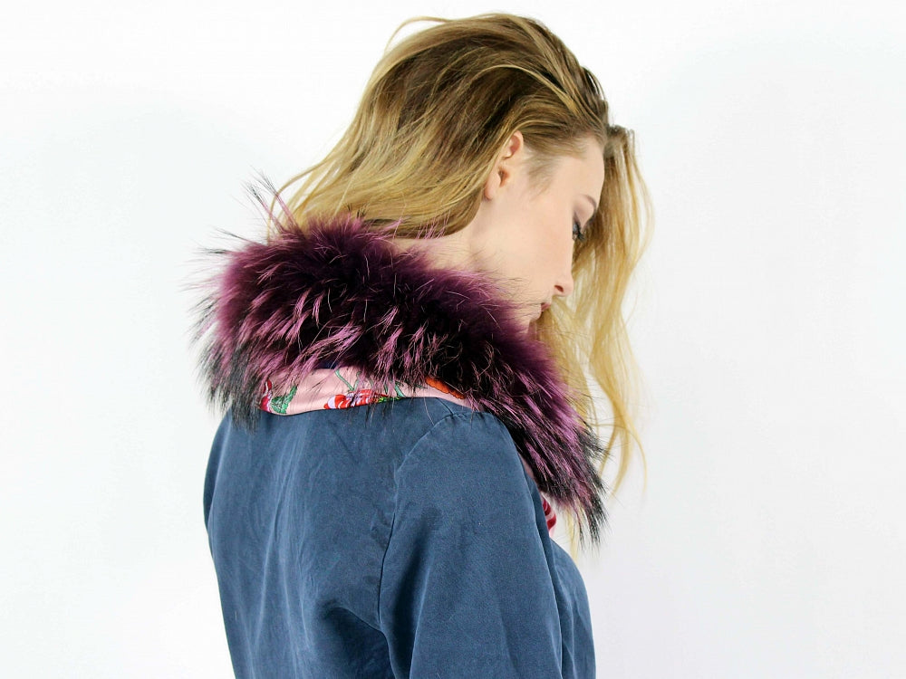 Bright viscose and raccoon fur scarf