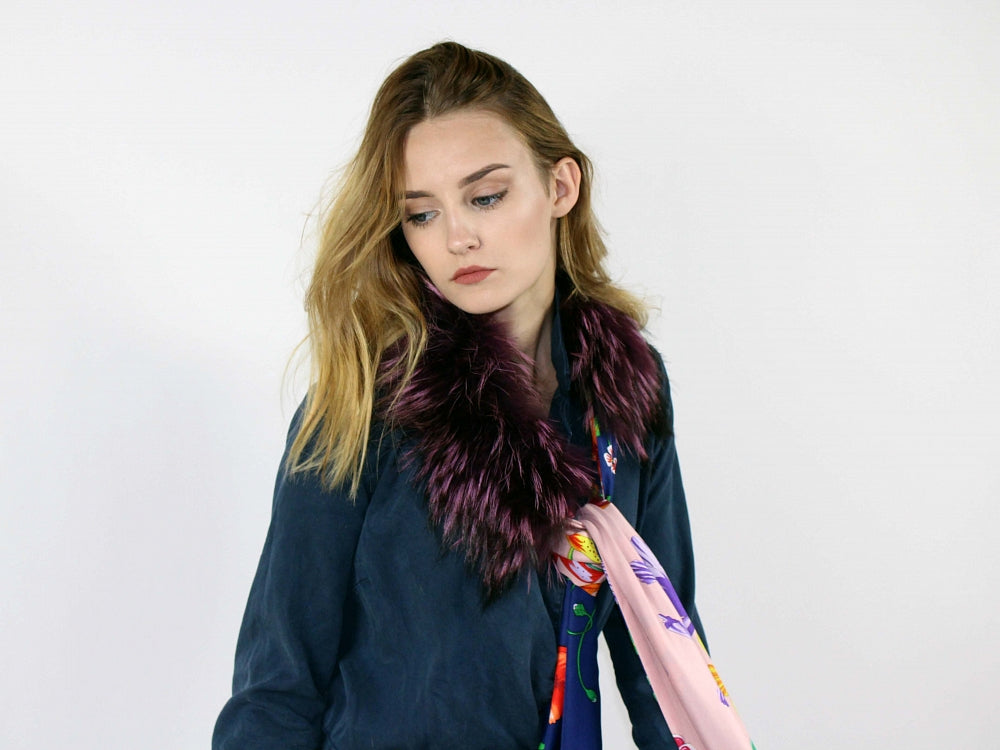 Bright viscose and raccoon fur scarf