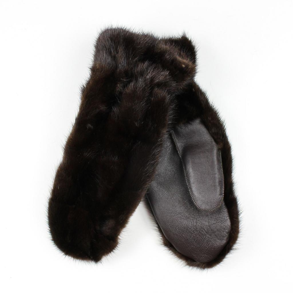 Stylish mink fur and genuine leather gloves