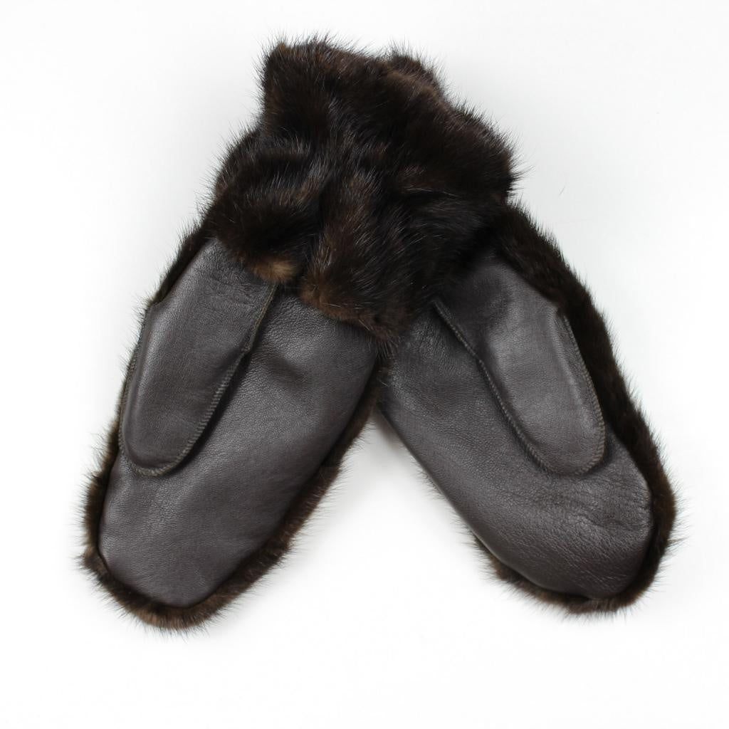 Stylish mink fur and genuine leather gloves