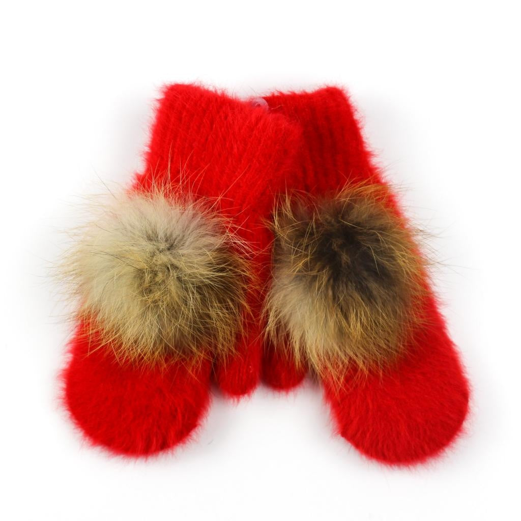 Red mittens with natural fur