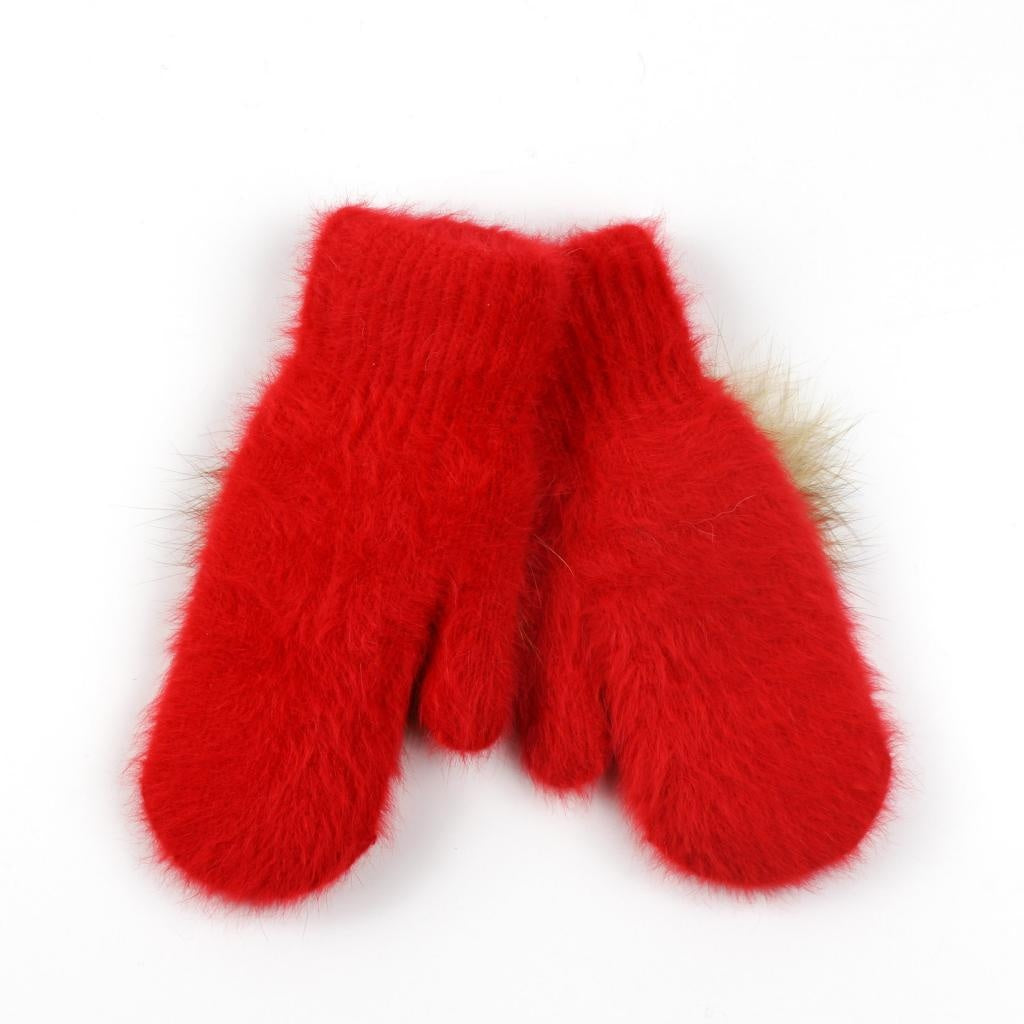 Red mittens with natural fur