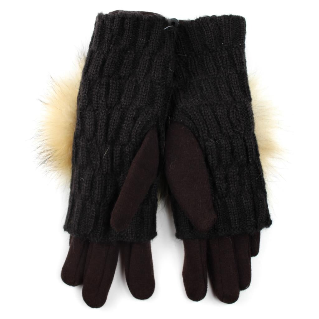 Dark brown gloves and wristbands with natural fur