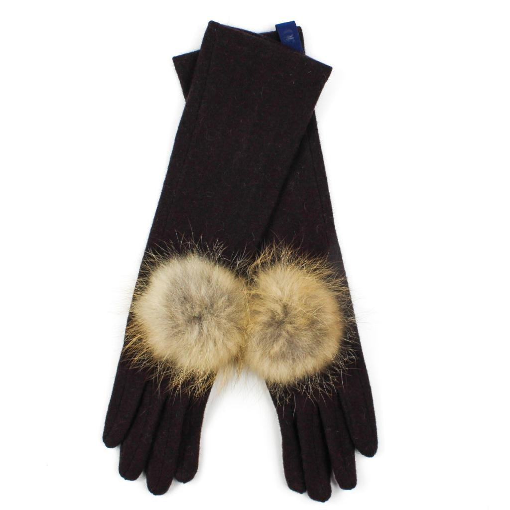 Dark Brown Long Gloves with Fox Fur