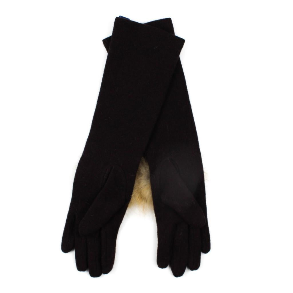 Dark Brown Long Gloves with Fox Fur