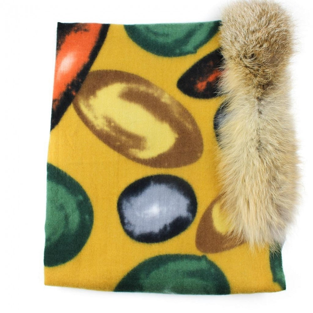 A soft cozy shawl cloak decorated with fox fur