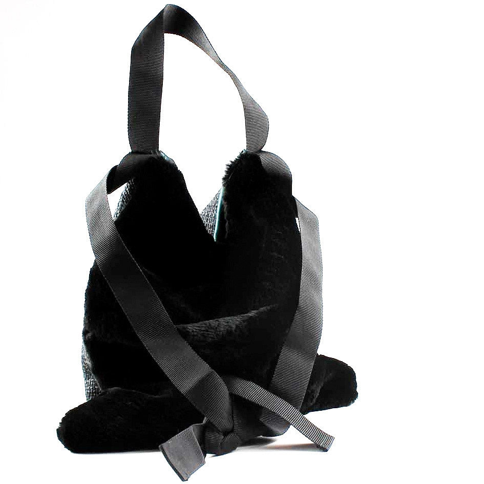 One-of-a-kind handbag with natural fur