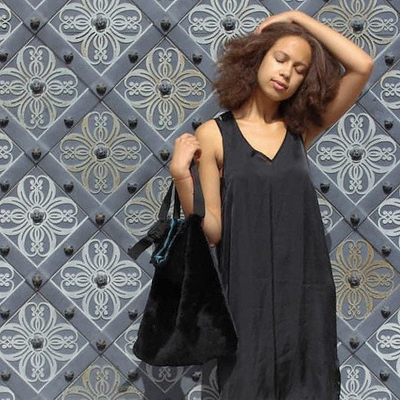 One-of-a-kind handbag with natural fur