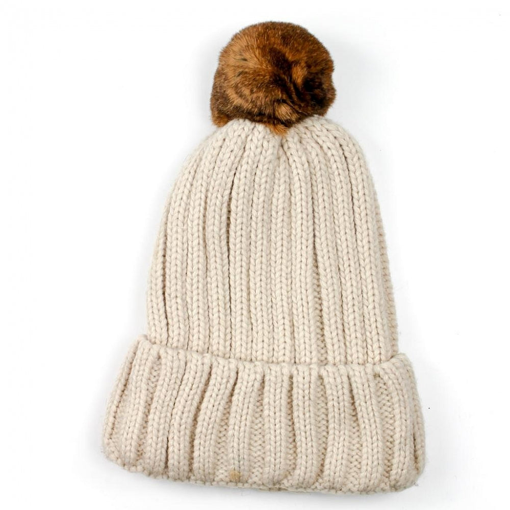 Warm and stylish casual hat with real fur pom pom