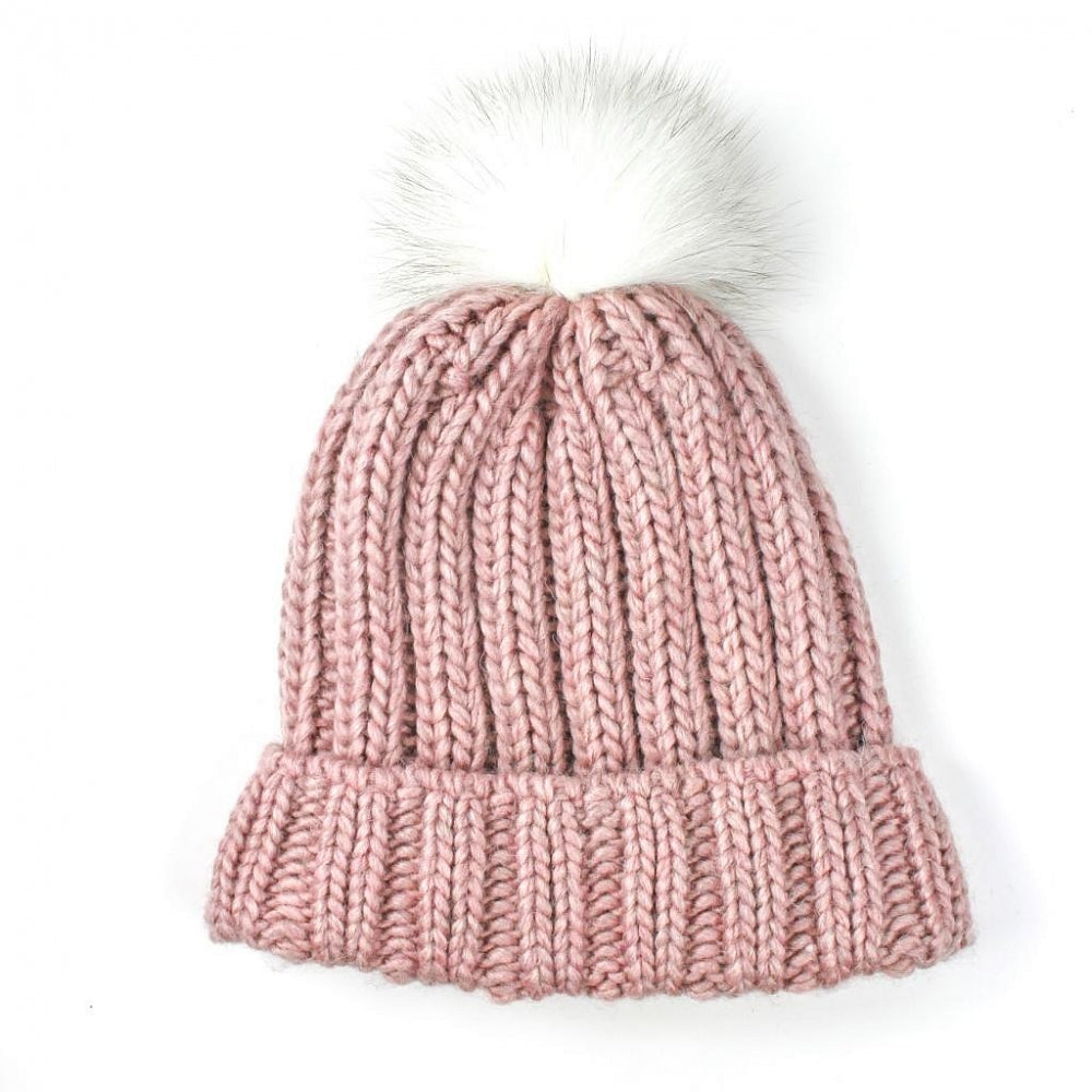 Chunky knit extended leisure hat with natural fur