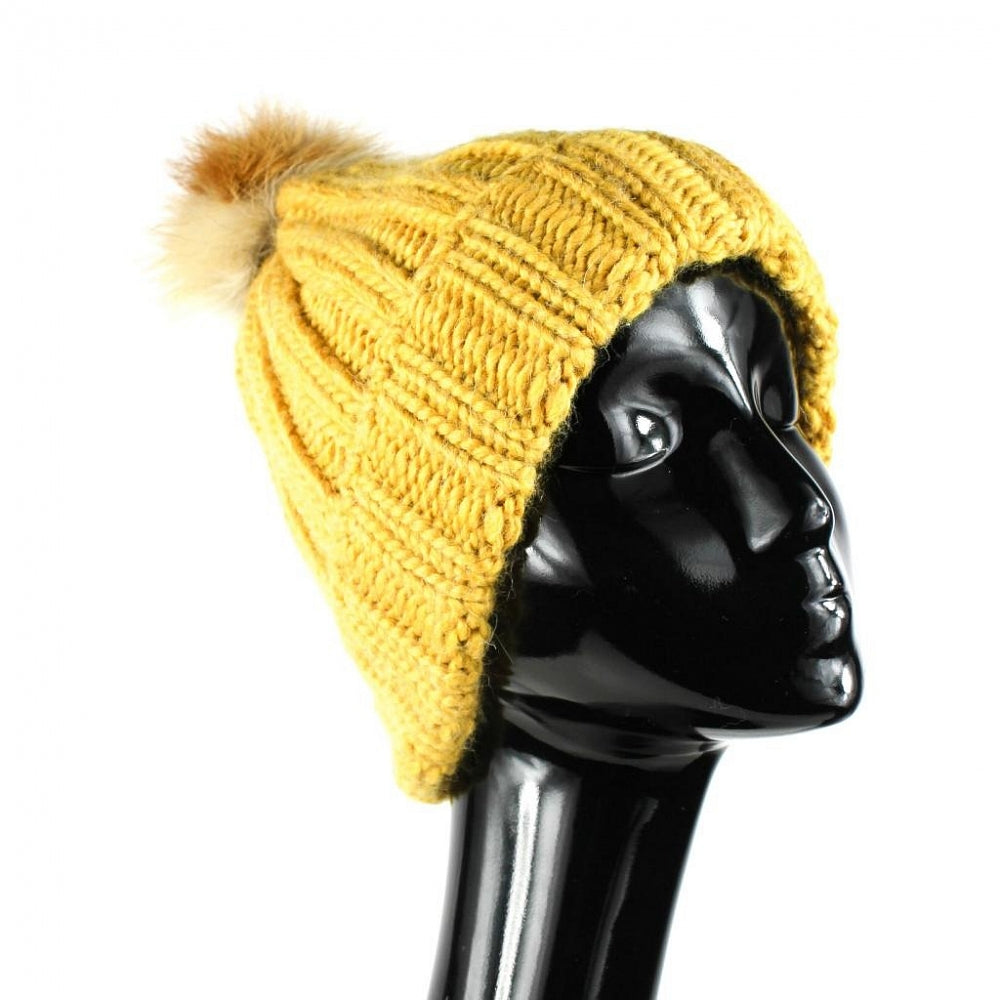 Playful and bright knitted hat with natural fur