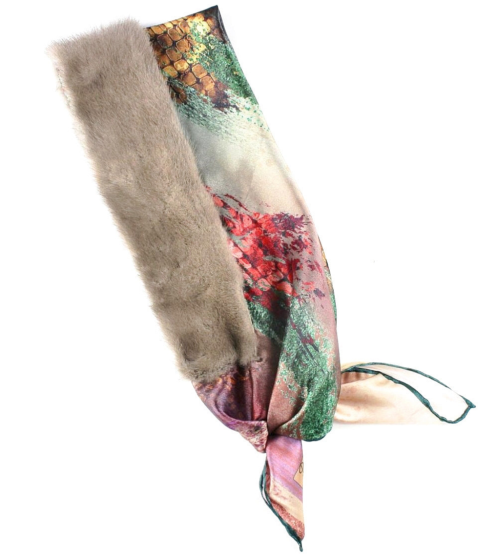 Luxurious silk scarf with mink fur