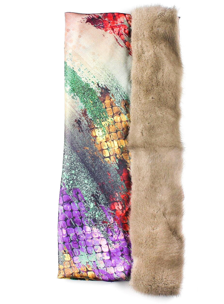 Luxurious silk scarf with mink fur