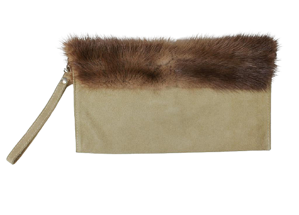 Small handbag in genuine leather with mink fur