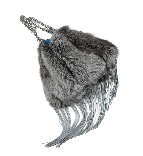 Gray natural fur handbag with chain strap
