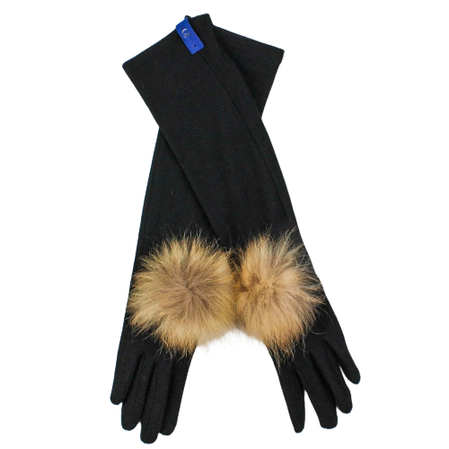 Long wool gloves with natural fur