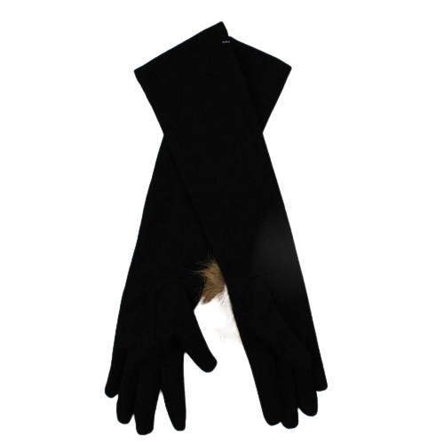 Long wool gloves with natural fur