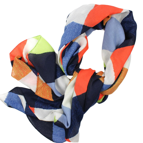 A variegated scarf with diamond patterns