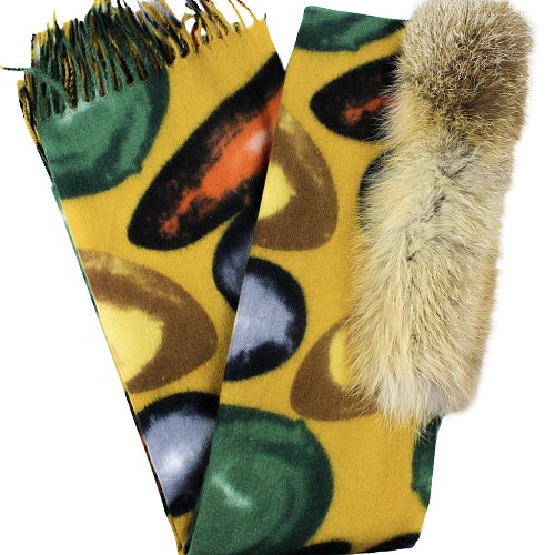 A soft cozy shawl cloak decorated with fox fur