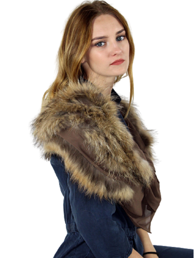Extremely lightweight fabric and raccoon fur scarf