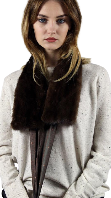 Brown mink fur scarf with bow