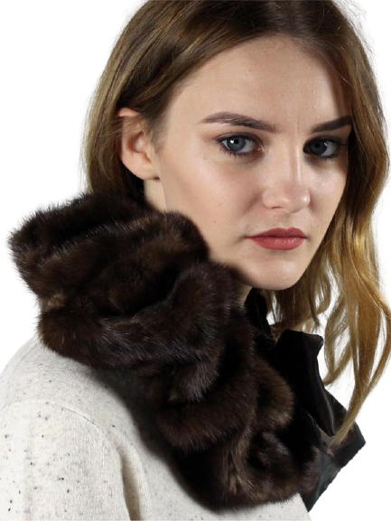 Brown mink fur scarf with bow