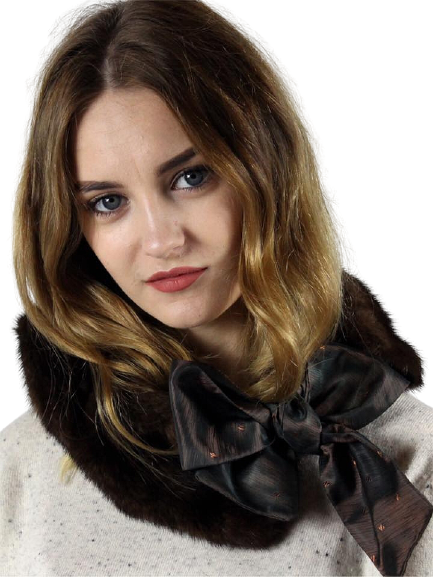 Brown mink fur scarf with bow