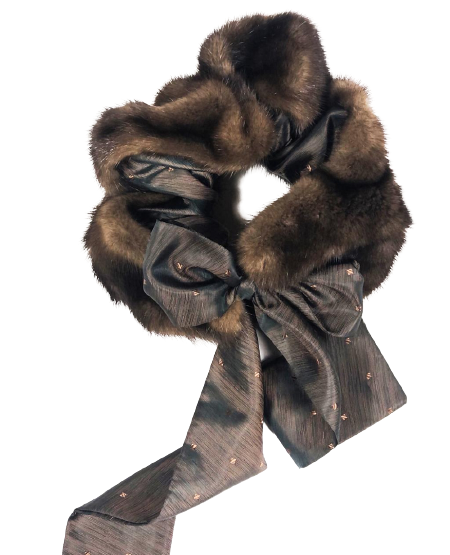 Brown mink fur scarf with bow