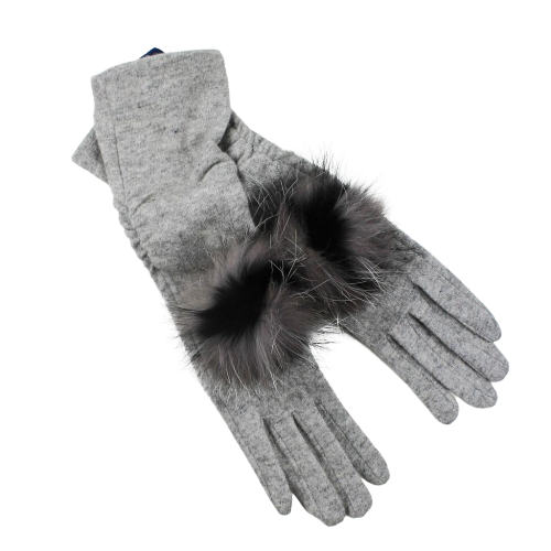 Warm wool gloves with natural fur accents