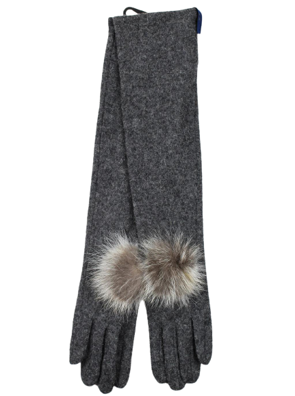 Extra long wool gloves with natural fur