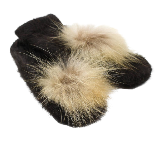 Warm angora gloves with natural fur