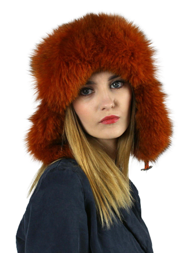 Genuine leather and fox fur hat with ears