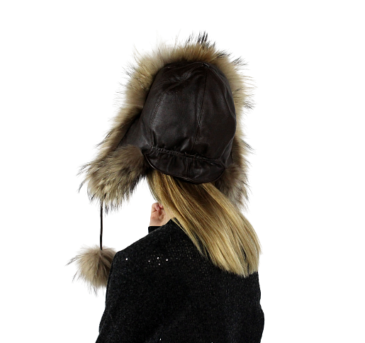 Original natural leather and houndstooth fur hat with ears
