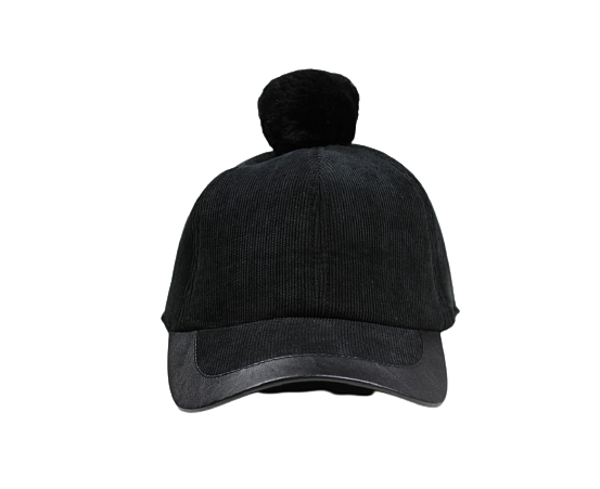 Velour hat with real fur pom pom