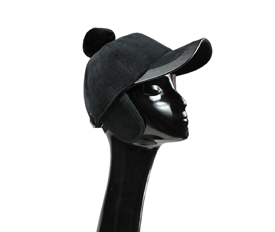 Velour hat with real fur pom pom