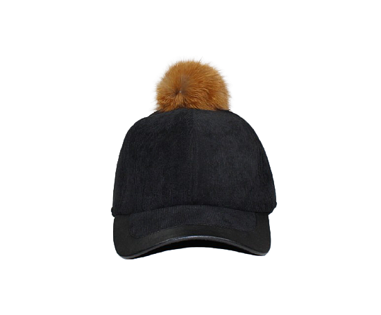 Warm velour hat with snapback and fox fur pom pom