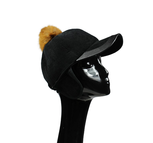 Warm velour hat with snapback and fox fur pom pom