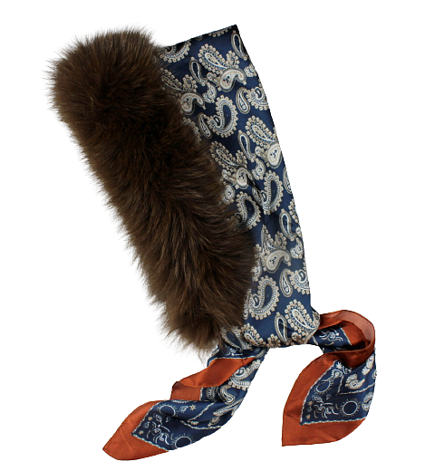 Country shawl with unique patterns and natural fox fur