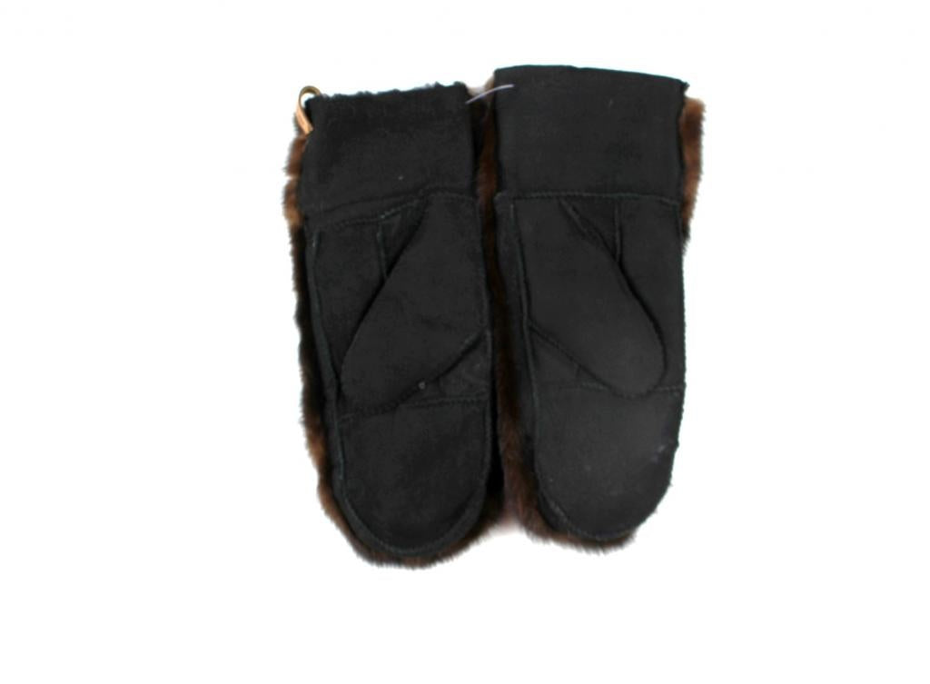 Dark brown mink fur and turned leather mittens