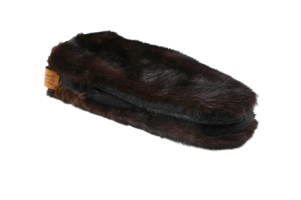 Dark brown mink fur and turned leather mittens