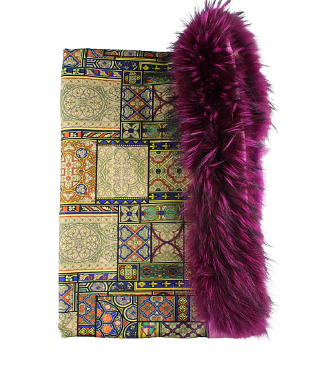 Two-sided cashmere scarf with clip-on natural fur