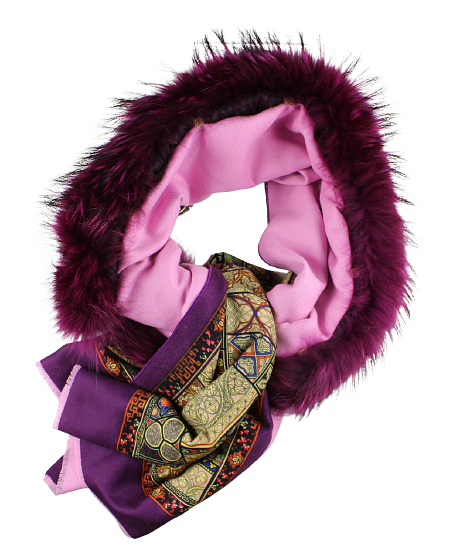 Two-sided cashmere scarf with clip-on natural fur