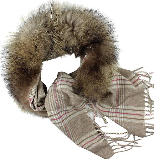Triangular wool scarf country with natural fur