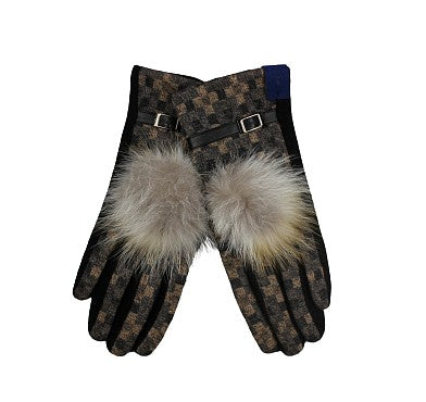 Warm cotton gloves with natural fur accents