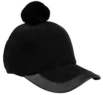 Velour hat with real fur pom pom