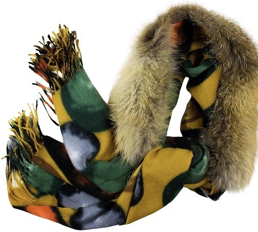 A soft cozy shawl cloak decorated with fox fur