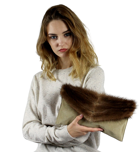 Small handbag in genuine leather with mink fur