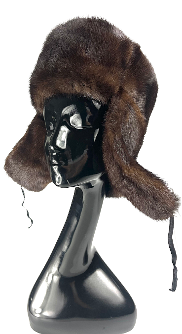 Brown mink fur hat "Ushanka" style men's winter hat