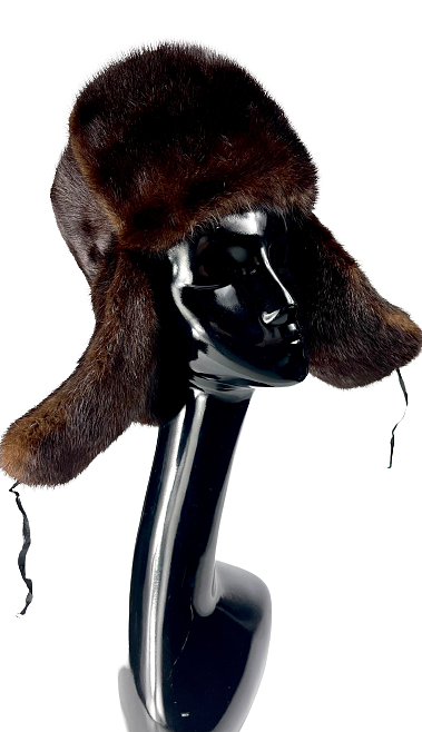 Brown mink fur hat "Ushanka" style men's winter hat